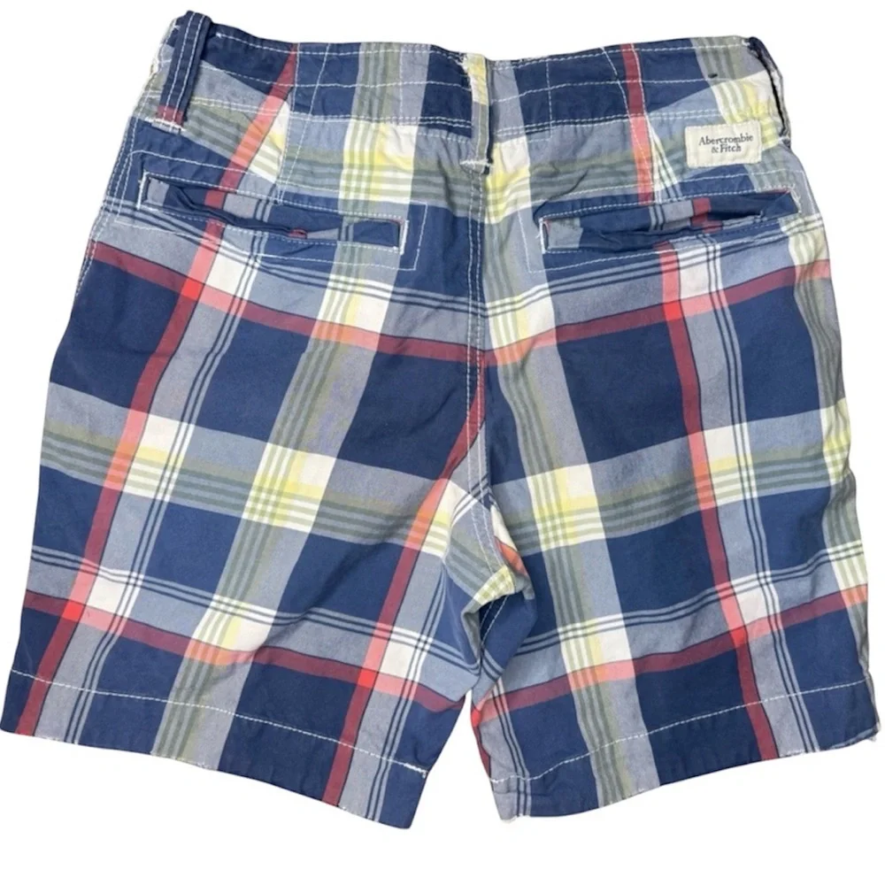 Abercrombie & Fitch Men’s Blue Plaid Chino Shorts Button Fly Size 28